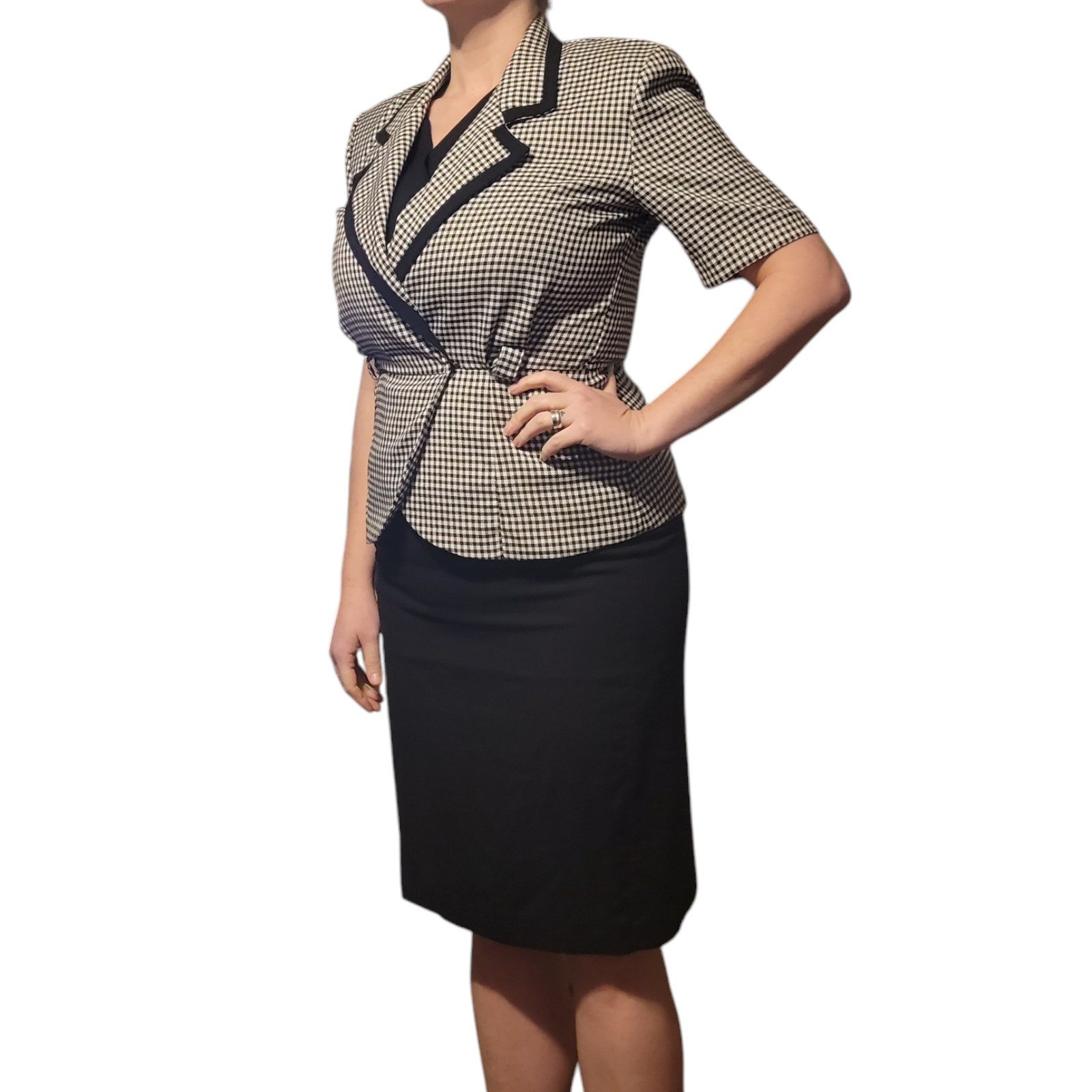 Vintage Danny & Nicole 90s Black White midi dress attached dickey blazer