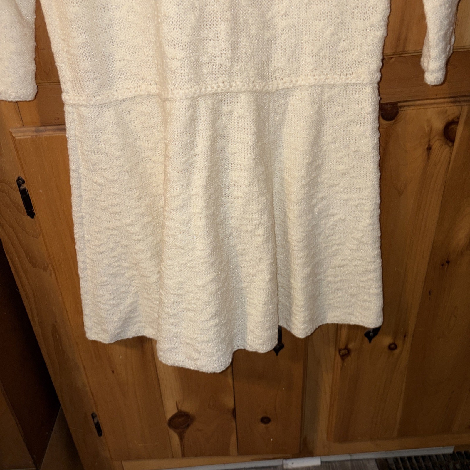 Vintage St John Knits Dress Sweater Set Size S/M 70s Creamy Beige Crocheted
