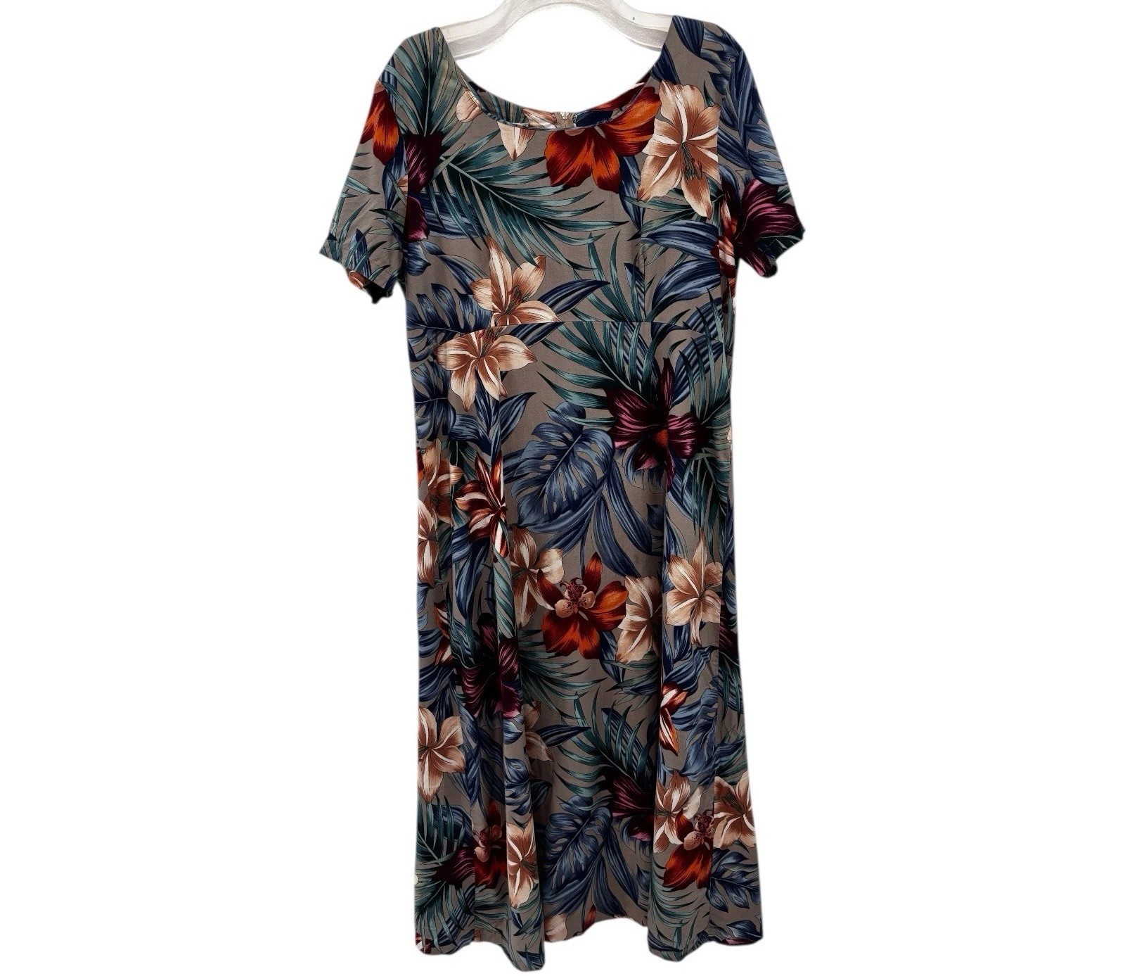 Vtg Hilo Hattie Dress Womens Large Hawaiian Original Floral Midi Tropical Earthy