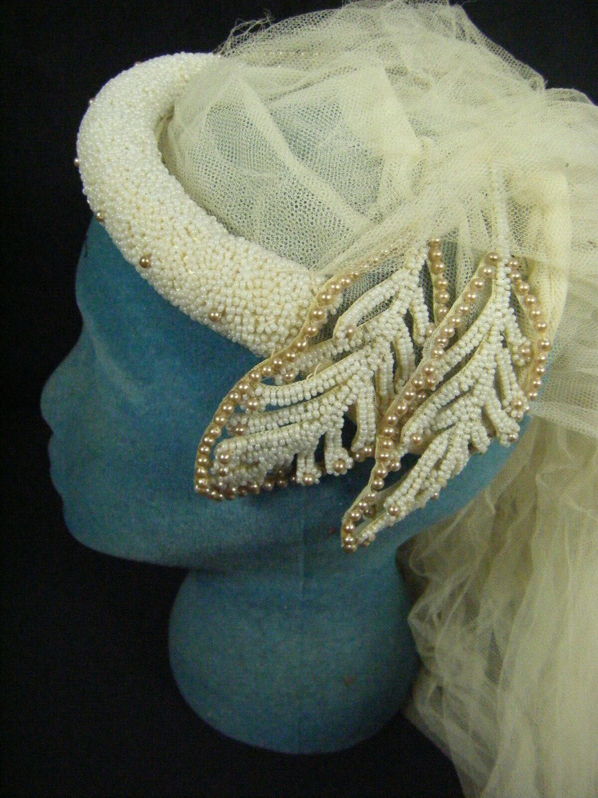 Antique 1920s Ivory Lace Silk Flapper Wedding Dress & Beaded Veil-Bust 36/2XS