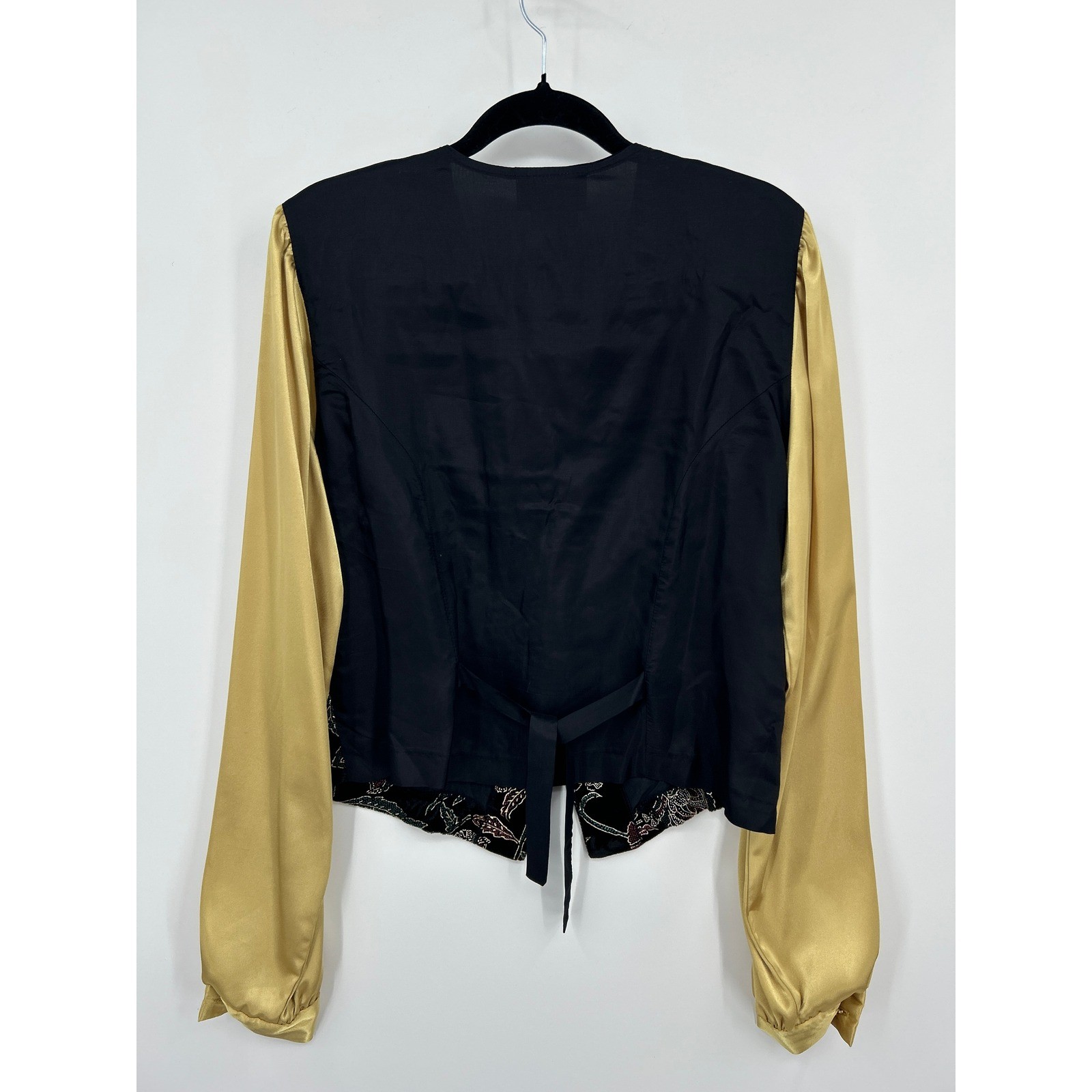 Carol Reed Collections Vintage Velvet Floral Beaded Jacket Gold Satin Sleeve 16