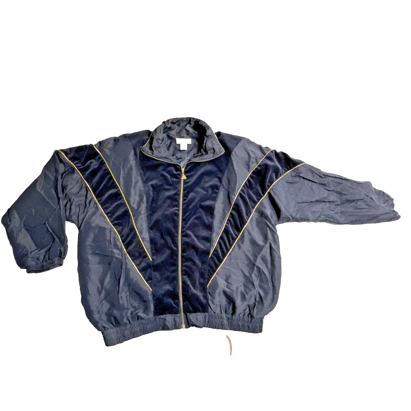 VINTAGE 1980s Euro Joy Paris Milan NAVY/GOLD ACCENTS Velvet ZIP Jacket Sz LARGE