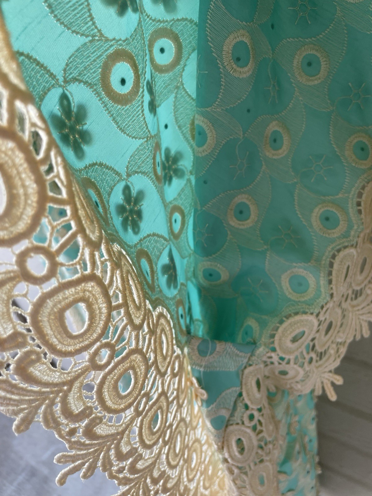 Vintage 1970s Teal Woman’s Floral Embroidery Bedazzled Caftan Dress – Unbranded