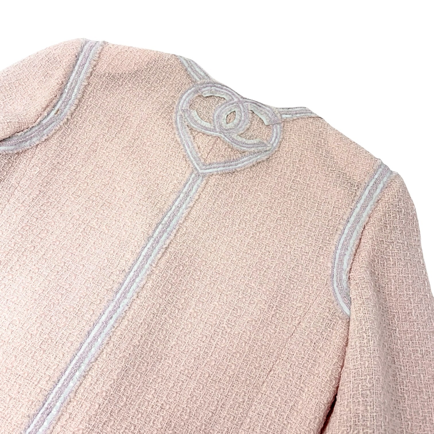 CHANEL Vintage 09C CC Heart Logo Button Tweed Jacket #36 Pink Wool 902019