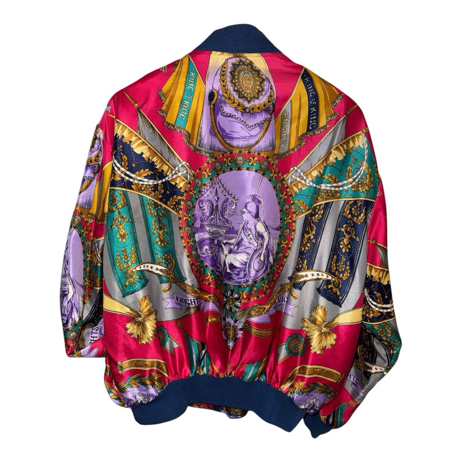 Jacqueline Ferrar Vintage Bomber Jacket Knights Heraldic Satin Oversized