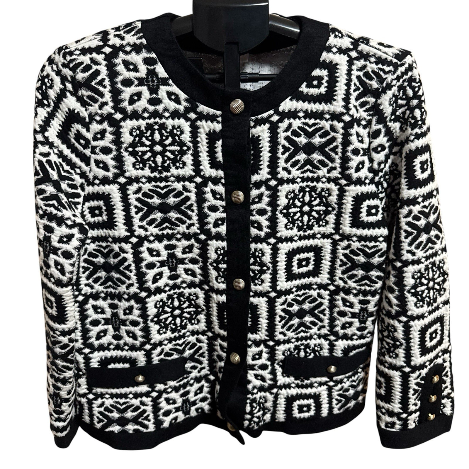 Vintage Stuart Alan Womens Jacket Cardigan Size 14 Black White Textured