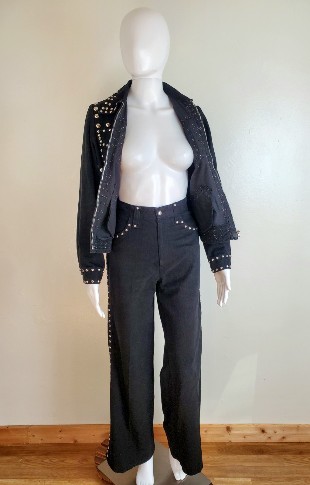 Vintage 1970s Roncelli Studded Pants Set Jacket Rock Star Western Metal Sz XS