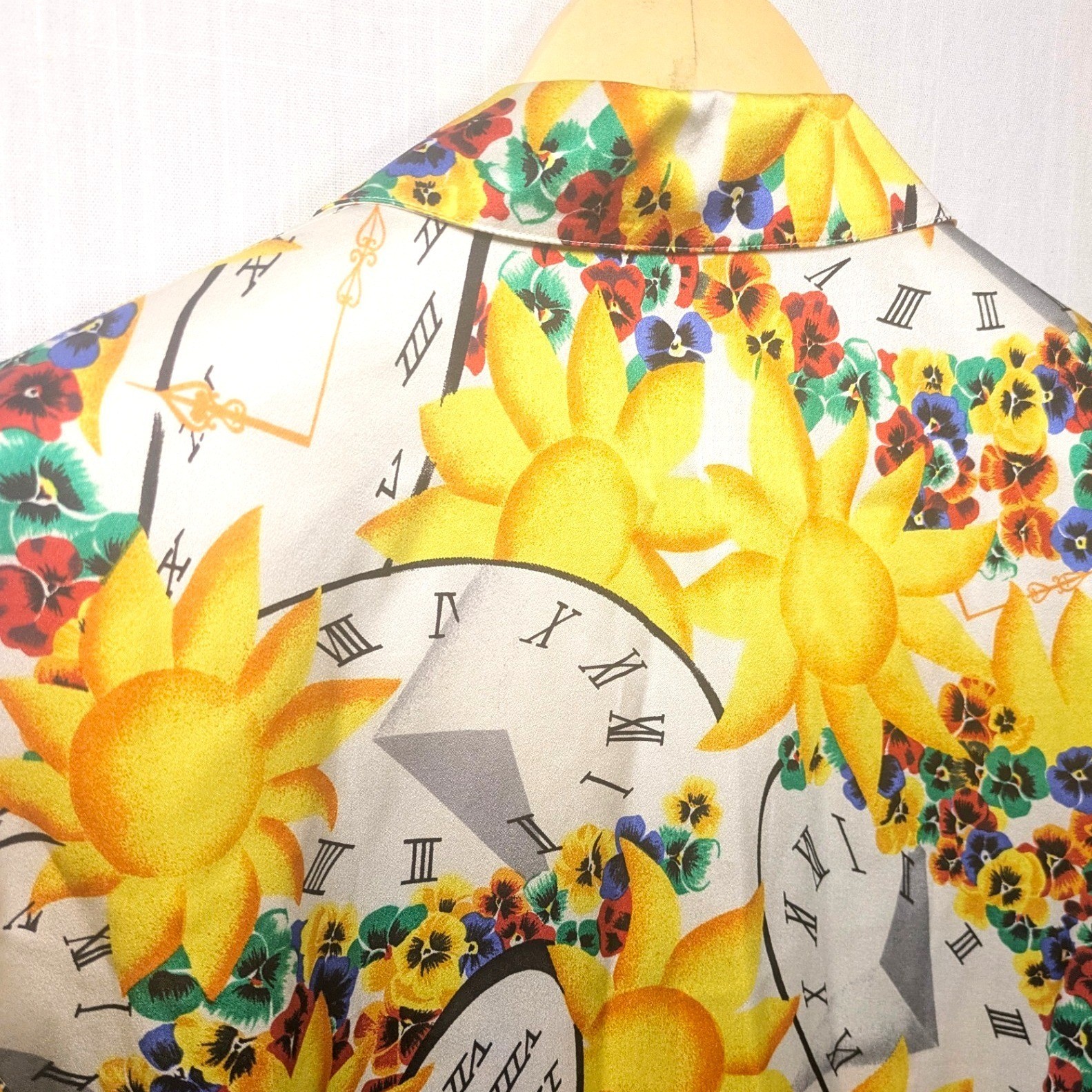 Vintage 80s Escada Silk Blouse Sun Clock Novelty Print designer Top NWT Sz 40 M