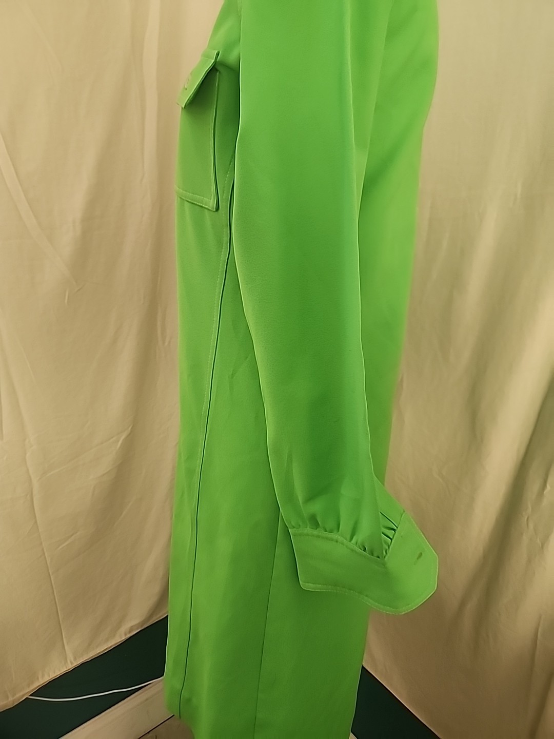 Sir James Hong Kong 1970s lime green long-sleeve collared shirt dress Small