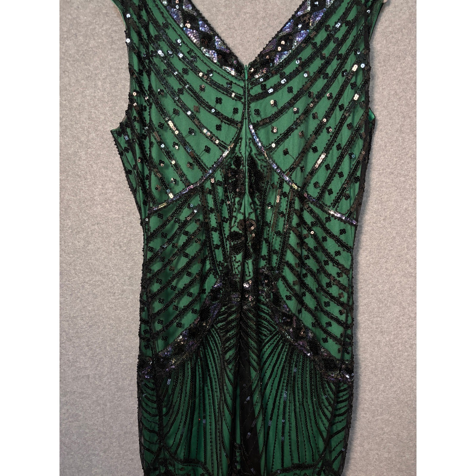 BABEYOND Green Black Sequin Fringe Flapper Dress Gatsby Art Deco 1920s NWT 2XL
