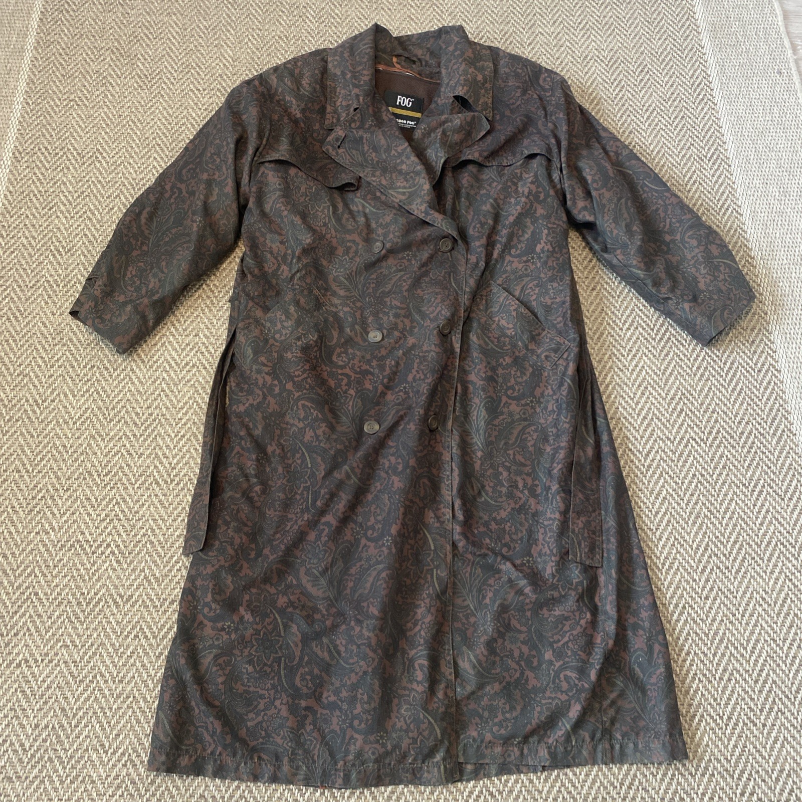 Vintage Vtg Women’s London Fog Trench Coat Duster Paisley Liner Sz 10 Goth