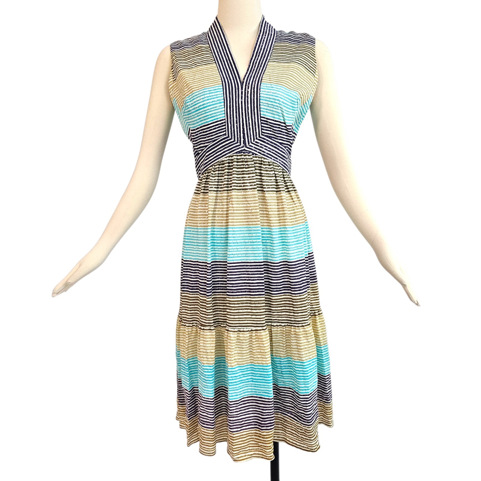 Vintage 1960s 70s Dress Sundress Striped Tiered Young Dimensions Romantica