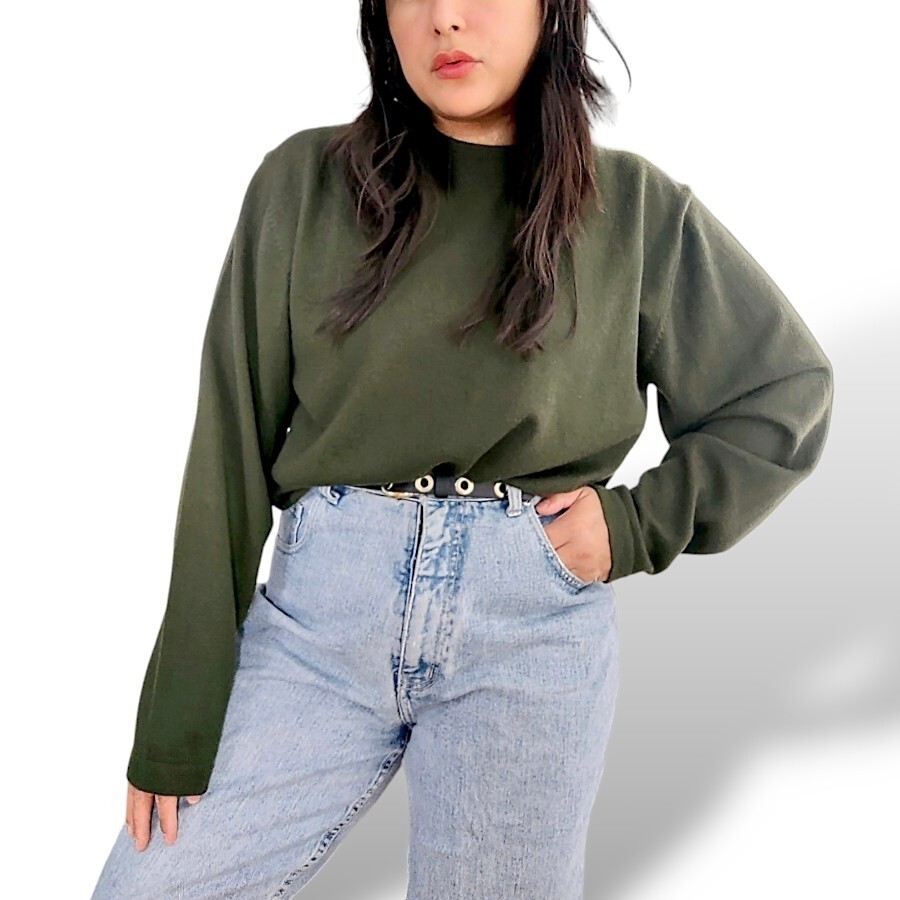 Banana Republic vintage 90s 100% extra fine Italian merino Forest Green Sweater