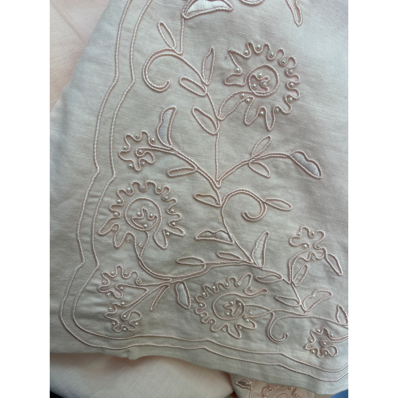 Vintage Talbots Pink Linen Blend Embroidered Midi Dress Cottagecore Button Front