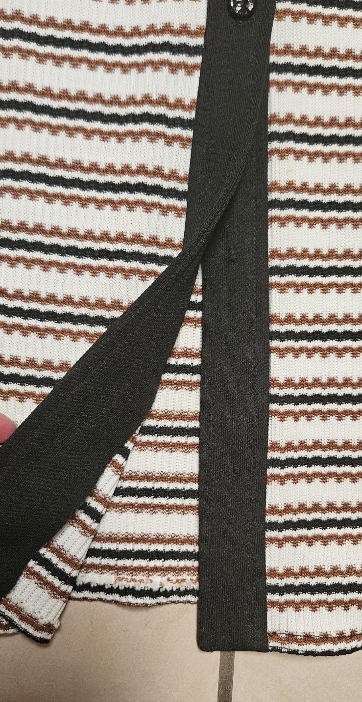 Western TONI TODD Button Blouse Shacket Jacket Ribbed Black Brown White Stripe M