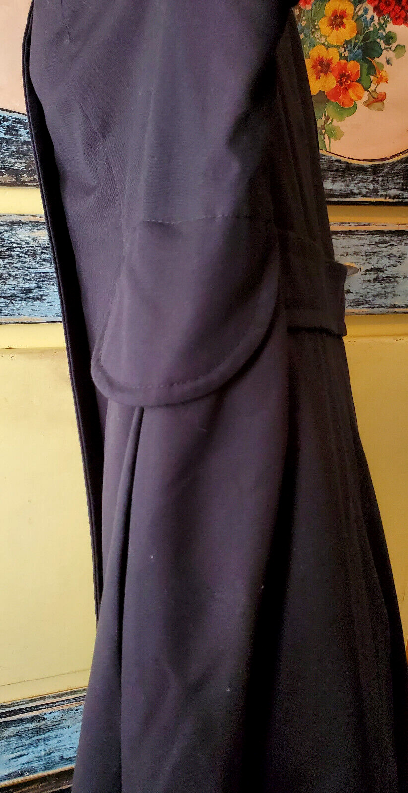 Wow! NOS Vintage 70s Maxi-Length Black Double Breasted Trench Rain Coat Fits 10