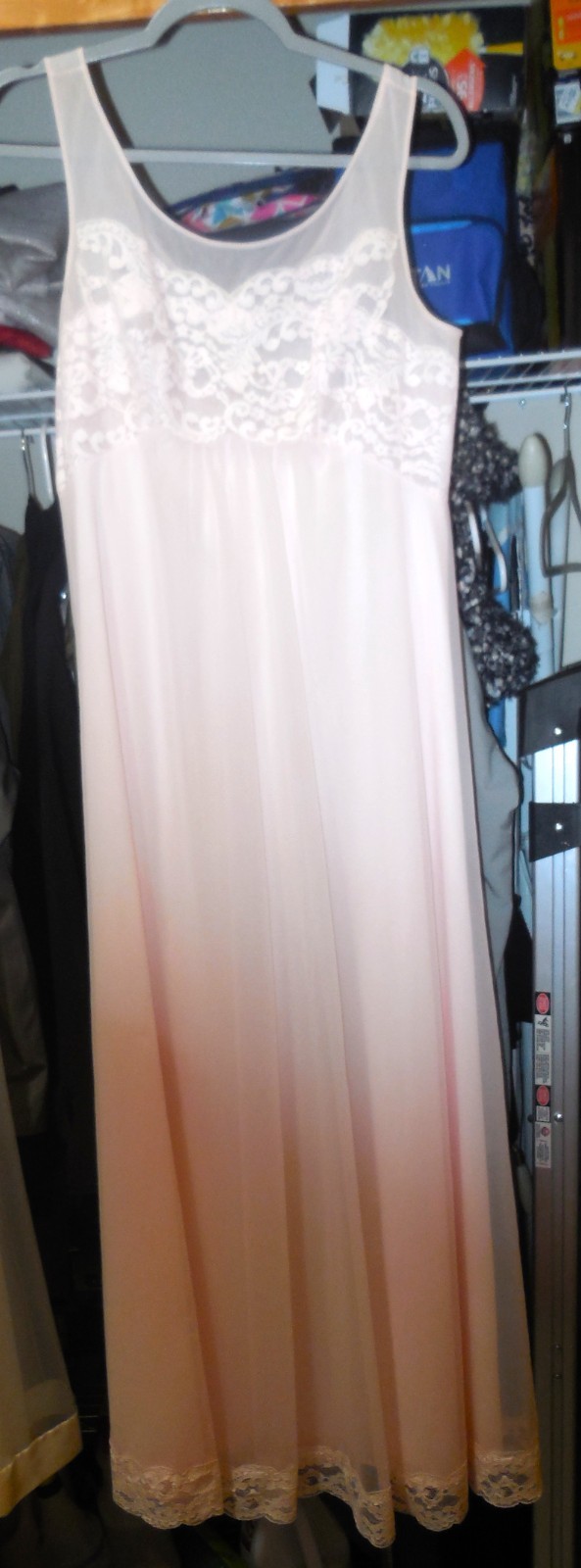 Vintage Pink Sheer Shadowline Chiffon Women&rsquo;s Nightgown MED/LG