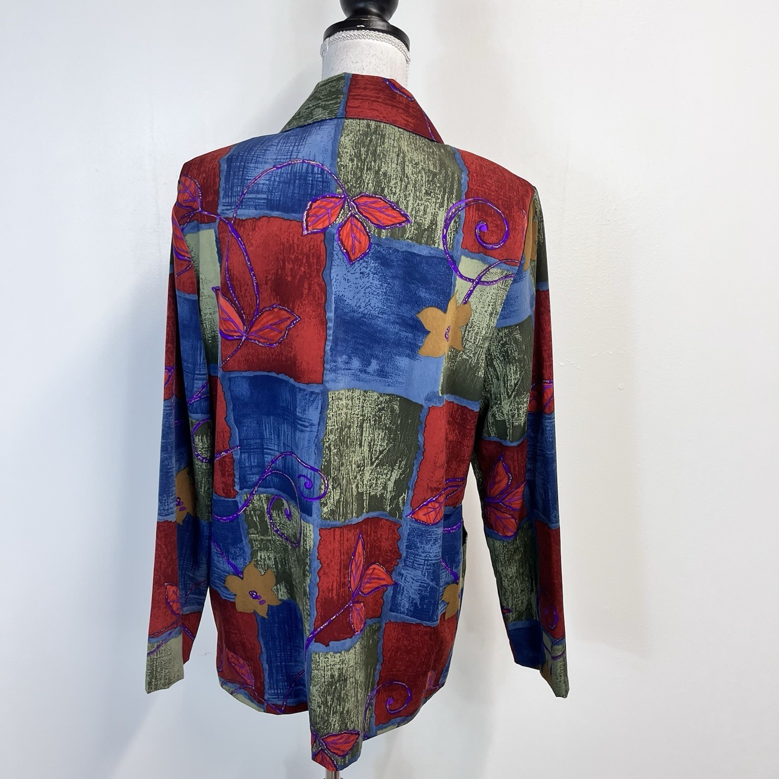Vintage Peter Popovitch Blazer Jacket size Medium 90&rsquo;s Y2K Artsy Flowers Pockets