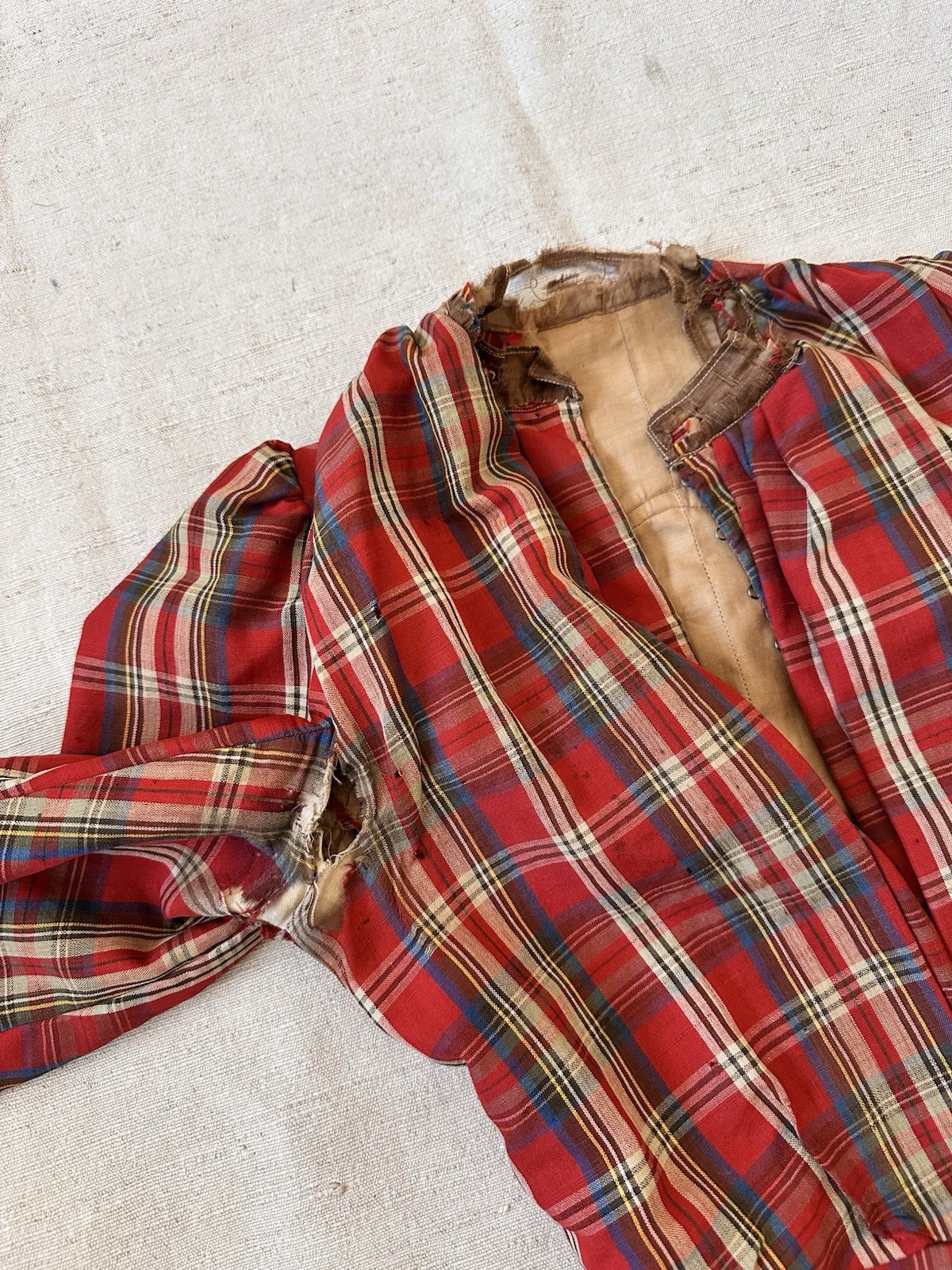 Victorian Antique 1880s Red Plaid Western Corset Top Jacket Womens XXS