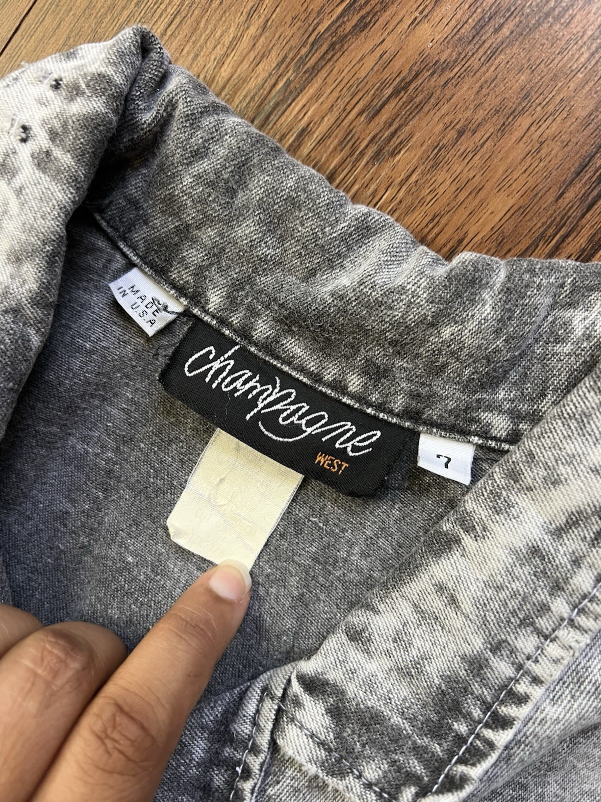 Vintage Champagne West Dress Size 7/8 Gray Acid Wash Denim Dolman USA 80s 90s