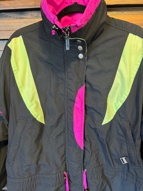 VTG Retro Cornice Color Block Black Pink & Neon Green Ski Jacket Coat Ladies MED