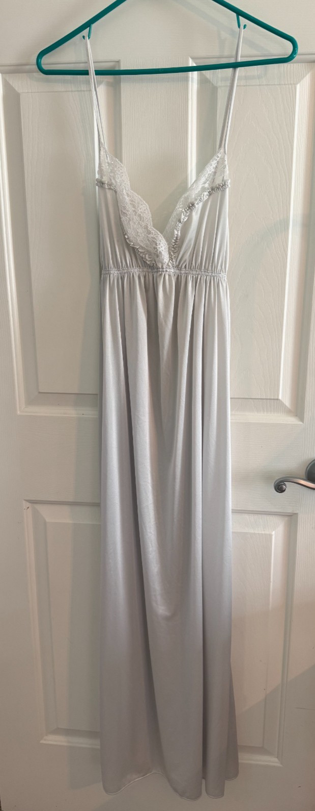 Miss Elaine PEIGNOIR Set Large Nightgown & Robe Negligee Silver Union Made USA
