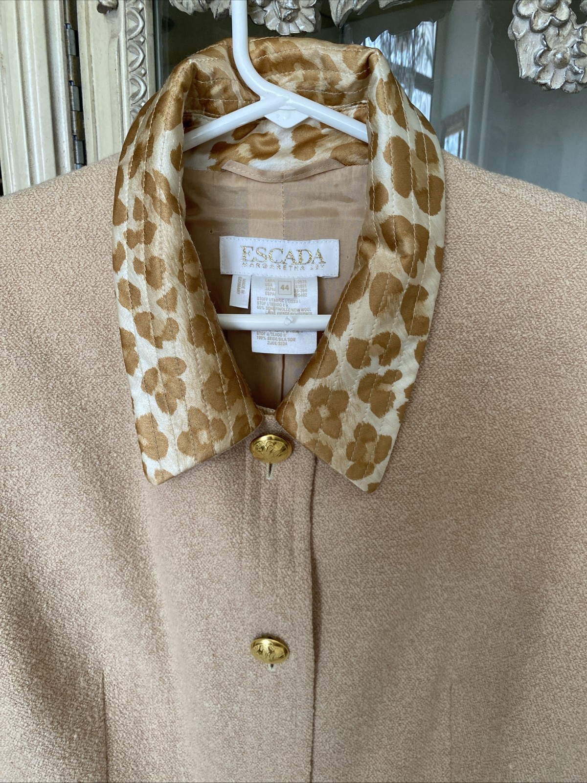 ESCADA Women’s SZ 44 Nubby Leopard Camel Beige Jacket & Skirt Vintage 2 PC Suit