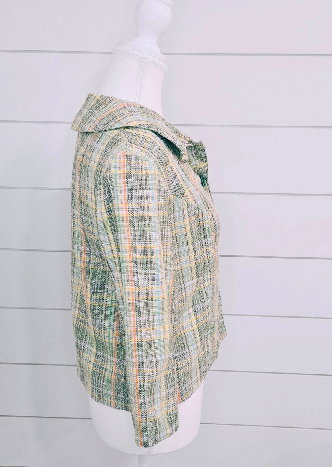 Vintage 1960s Mod Plaid Cropped Jacket Pastel Tweed Jackie O Spring Coat Retro