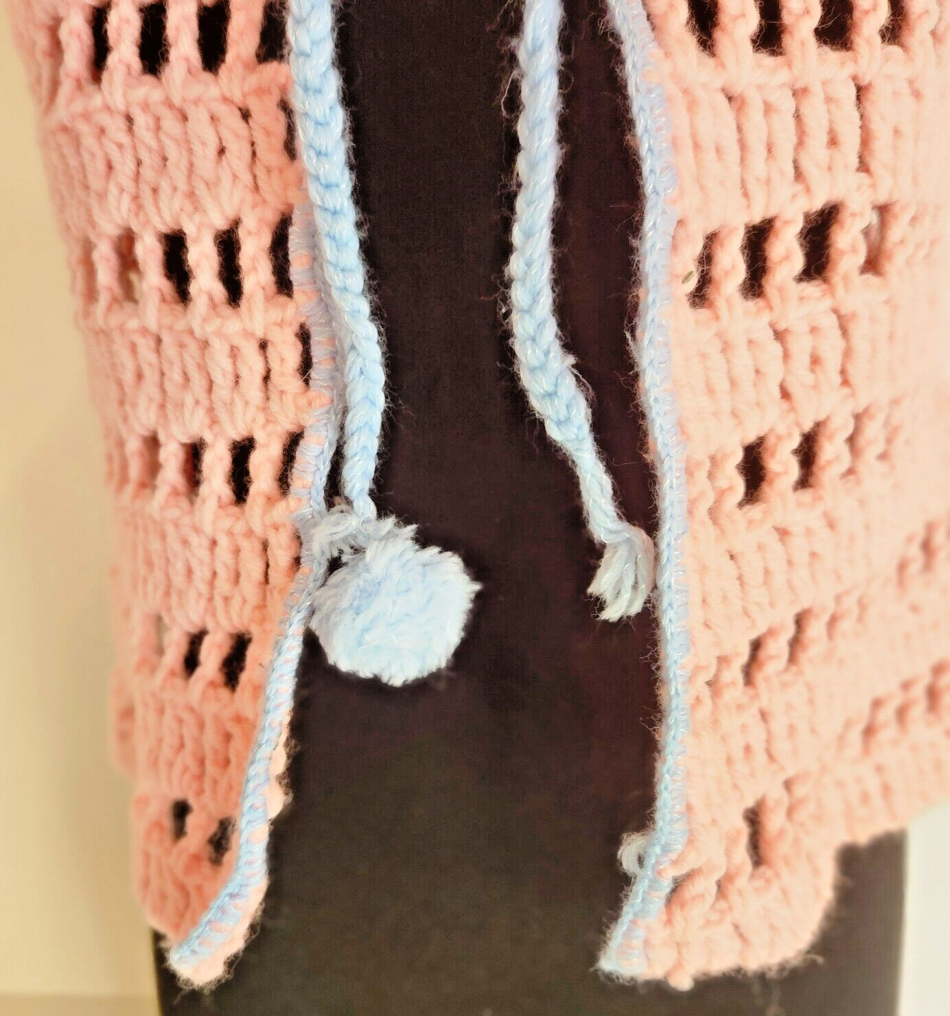 Pink Large Gap Knit Vest Hand Made Retro 1970s Kitschy Cottage Grandma Coquette