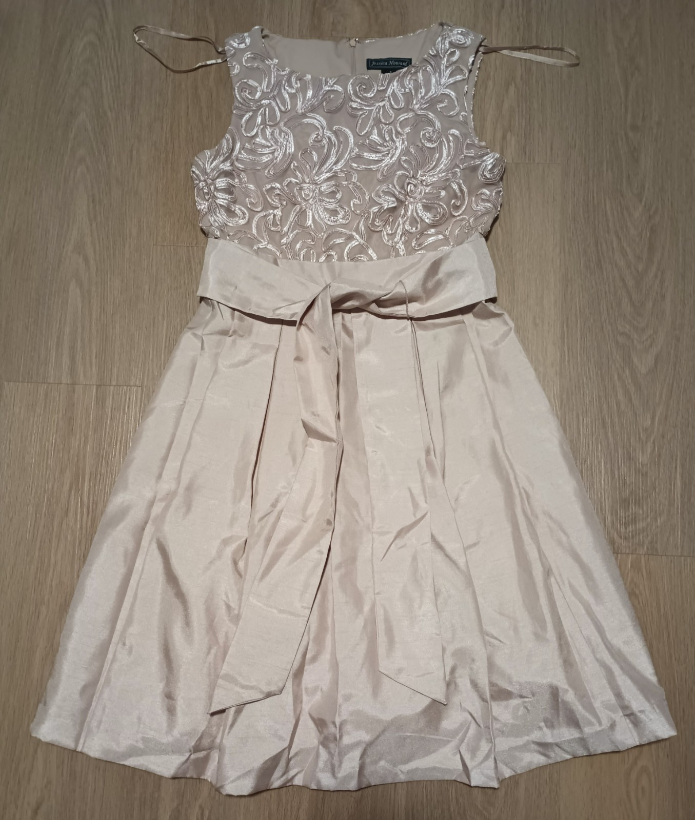 Vtg 90s JESSICA HOWARD Champagne Beige Mauve Soutache Tulle Prom Formal Dress 6