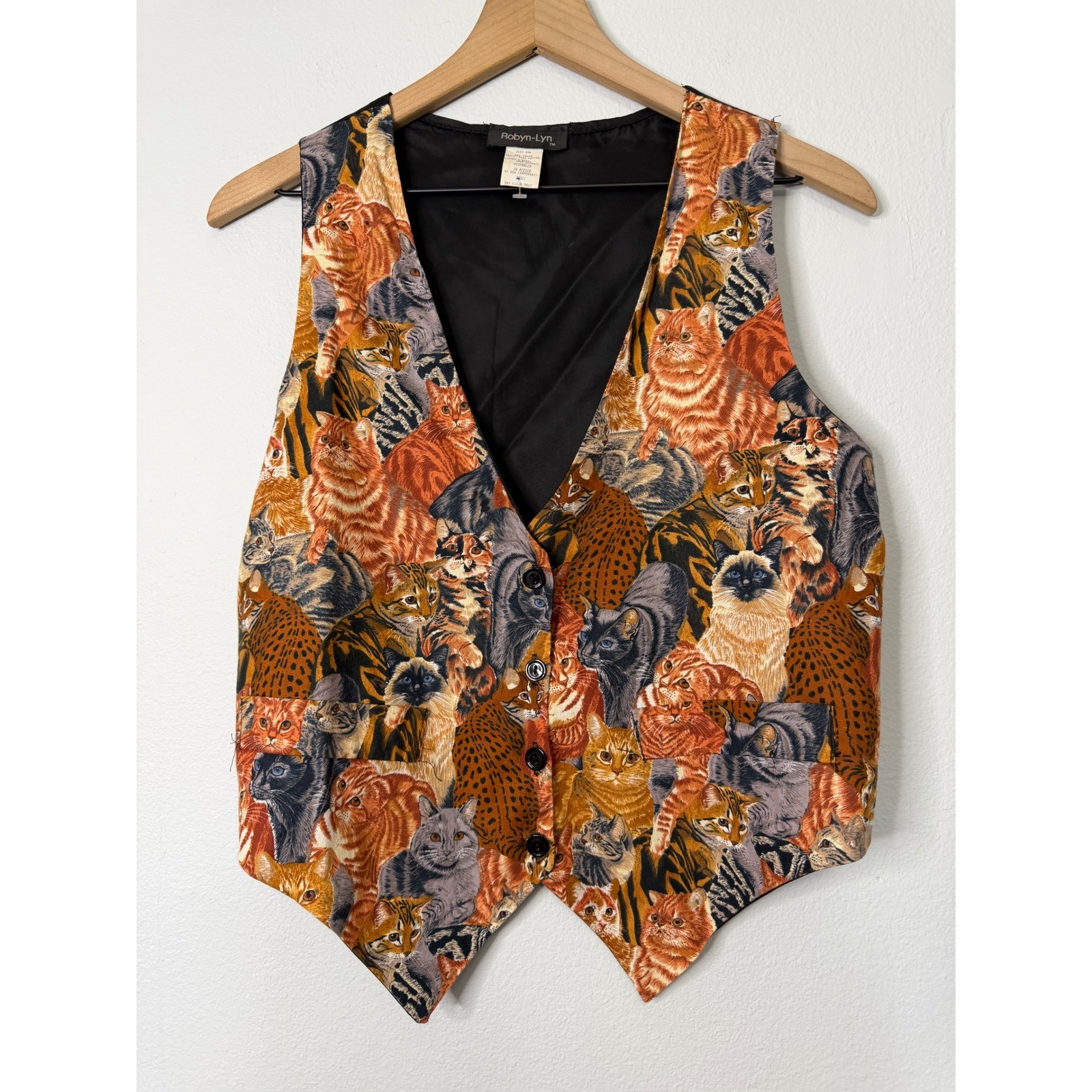 Vintage 90&rsquo;s Robyn-Lyn – Cat Montage Print Cotton Vest Quirky Maximalist Style