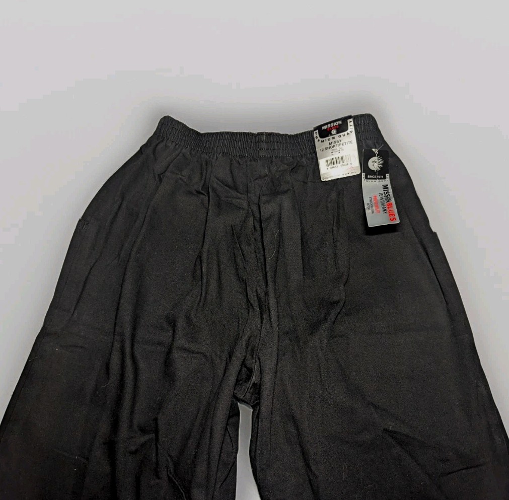 NOS MISSION BLUES 100% Cotton Black Pull On Pants Women&rsquo;s Size 12 Short PETITE