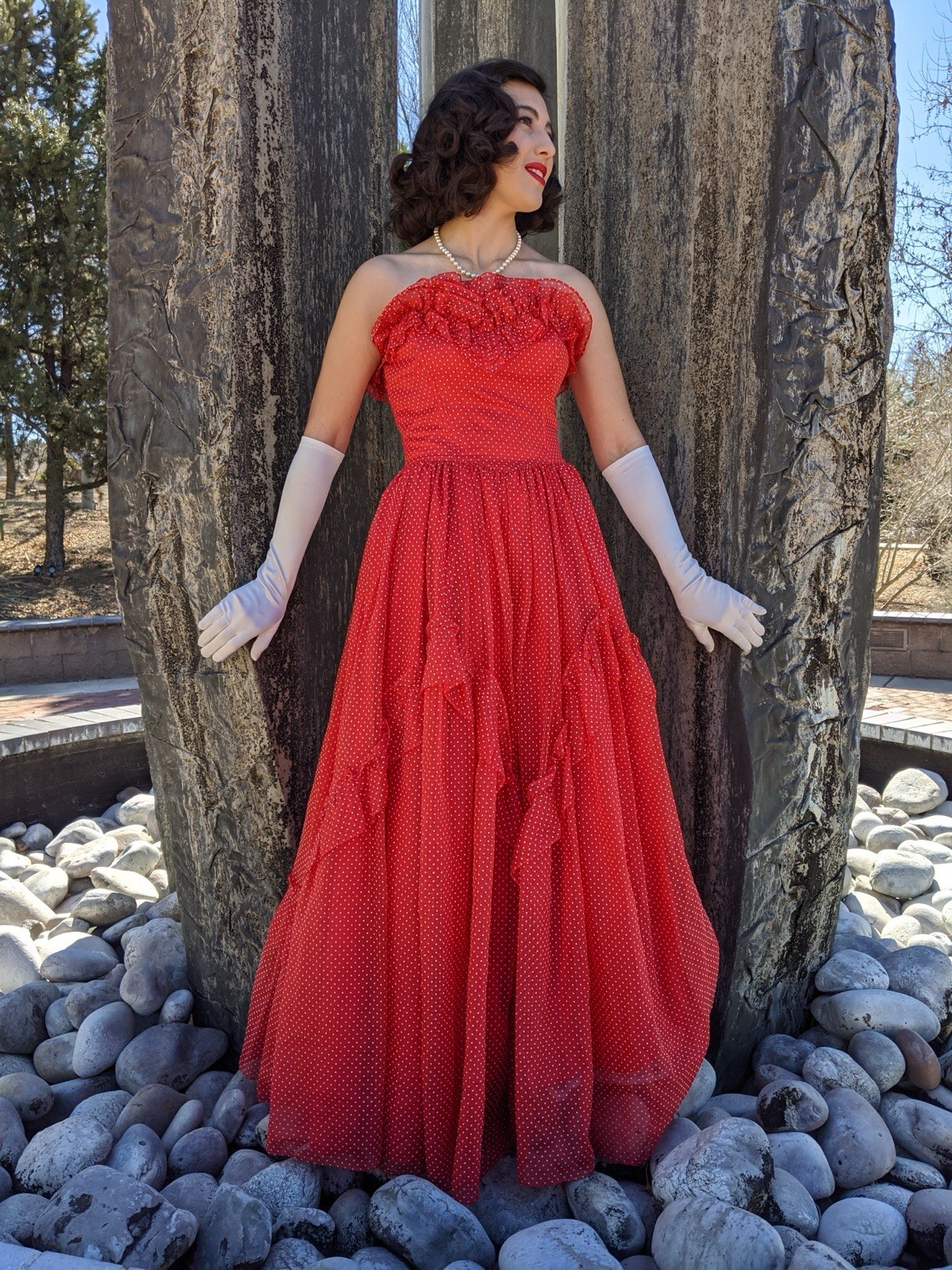 Possible Gunne Sax Red Swiss Dot Dress, 1980s Does 1950s