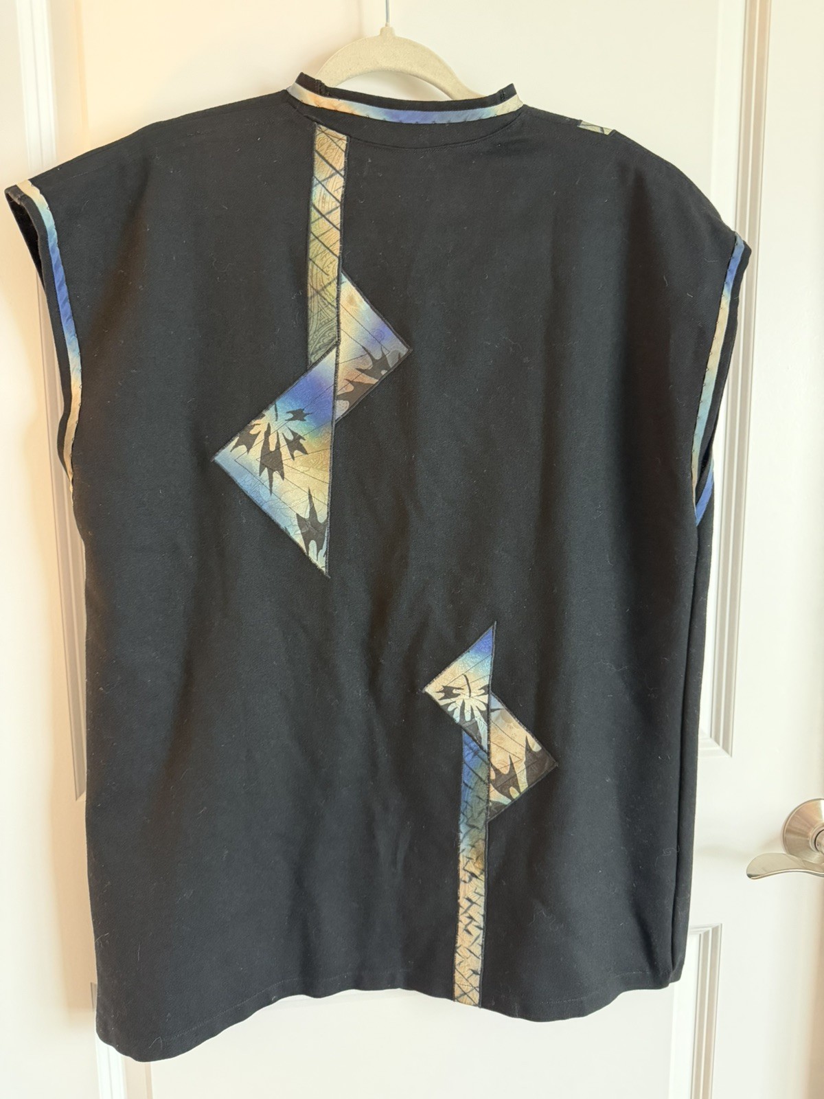 Avant Garde Wool Felt Tunic Top Black Blue Cutout Artsy Boho L XL