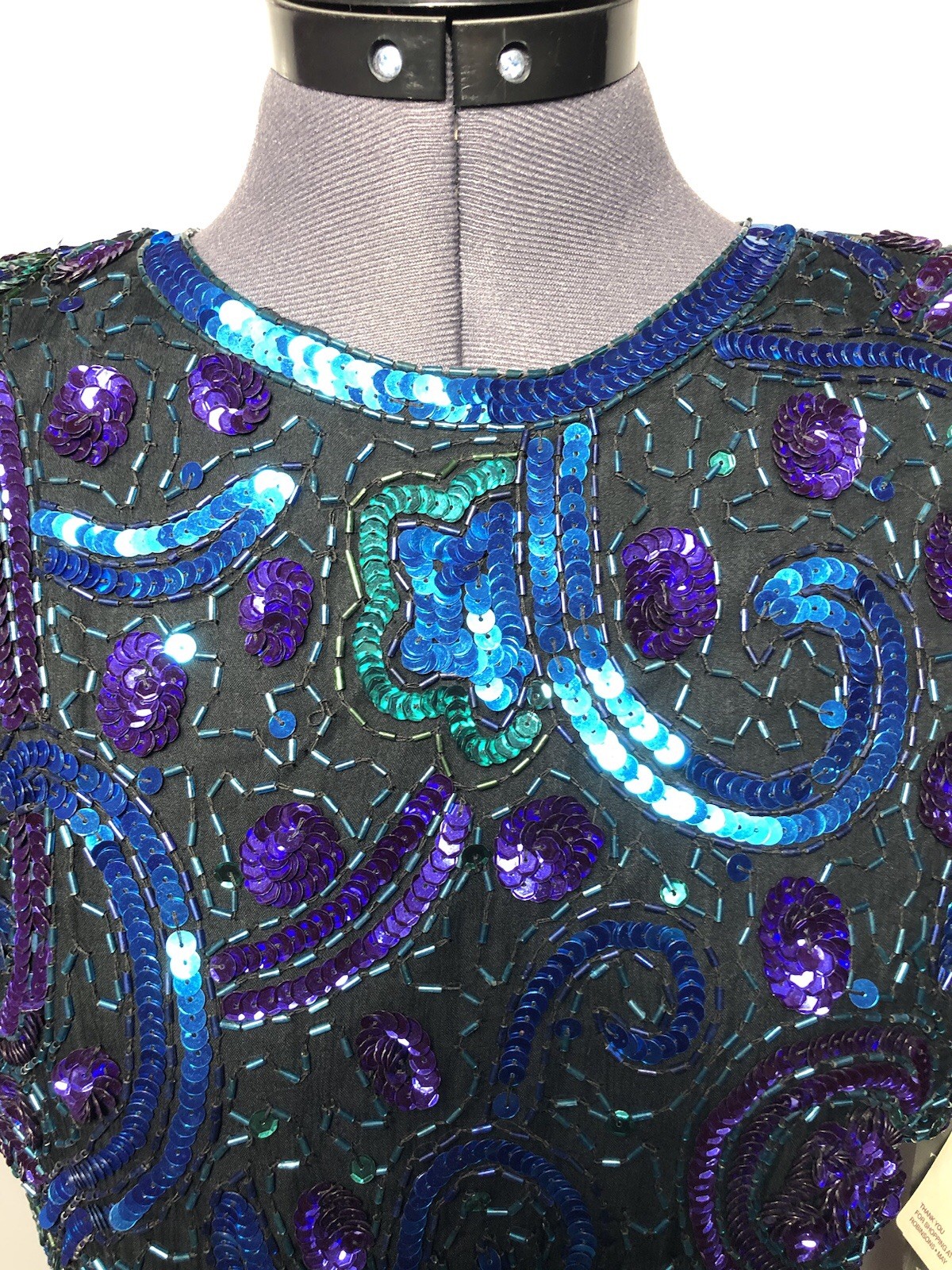 VTG 80s Lawrence Kazar Beaded Sequins Evening Wear Party Blue Top NWT B-37 L