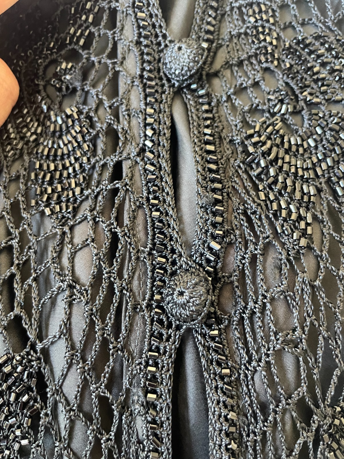 Vintage Alberta Ferretti Beaded Crochet Low Rise Bias Midi Skirt Black Sz M Y2K