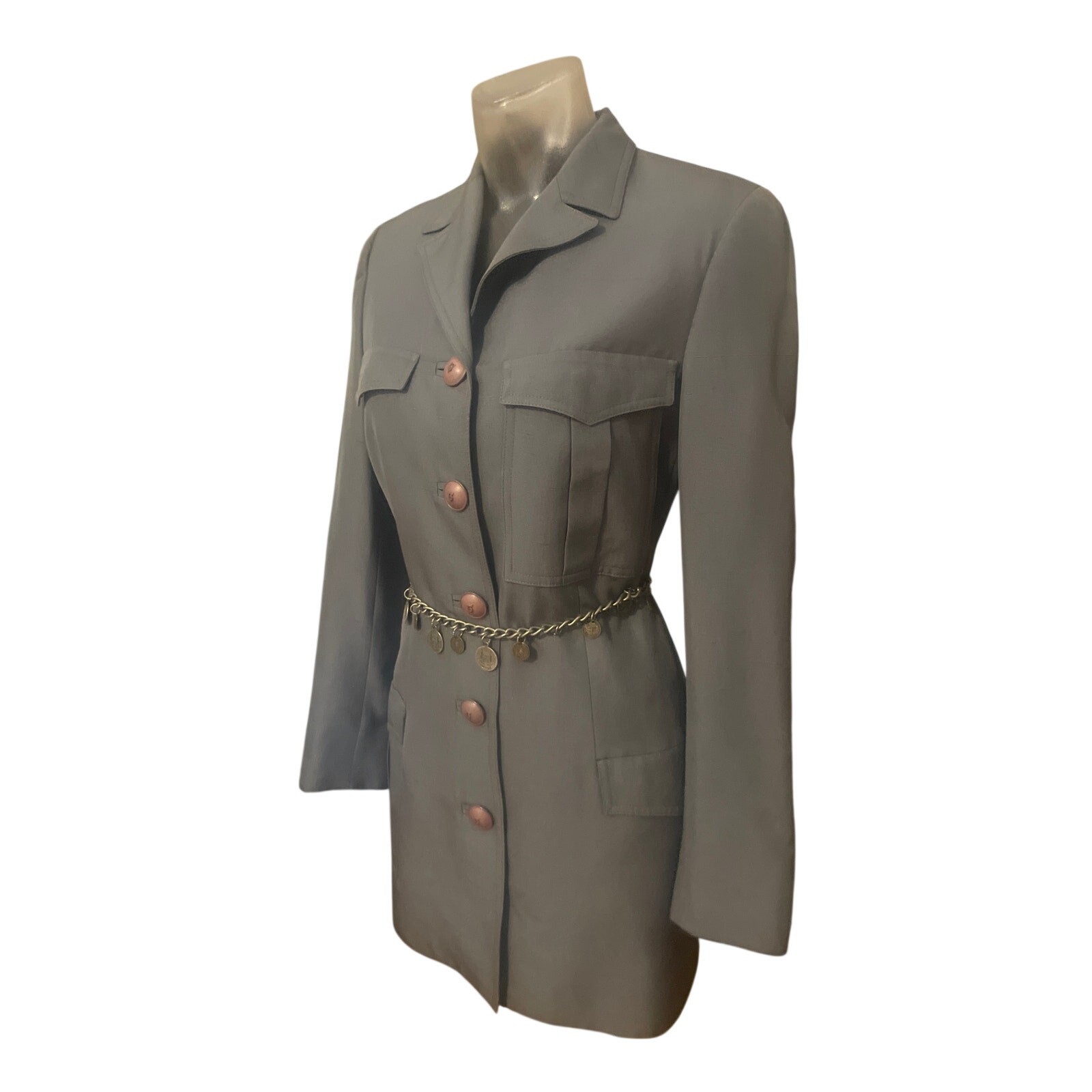 VERSACE Couture Gray Fitted Military Jacket Dress Length Size 4