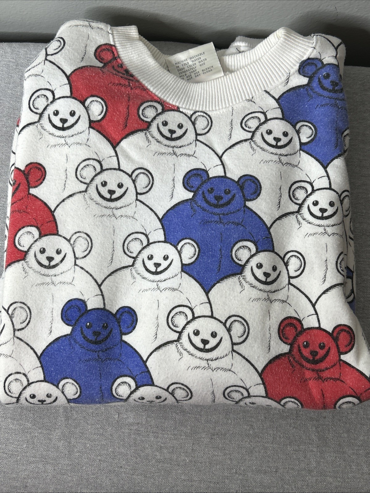 Vintage One Step Up White Sweatshirt with Red, White, and Blue Bears One Size