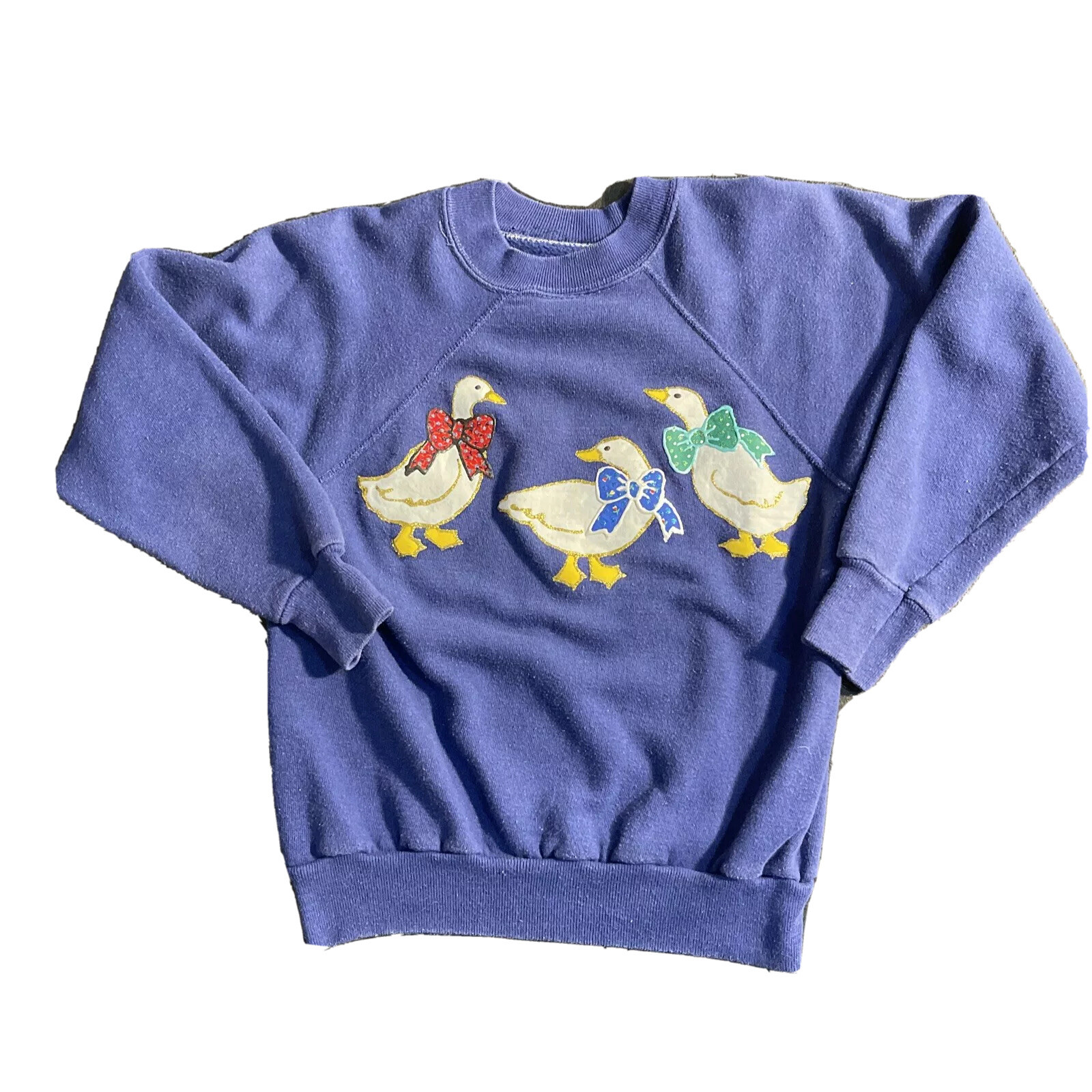 Vtg Raglan Sweatshirt Made In USA 50/50 Size Small Blue Hand Embroidered 1 Of 1