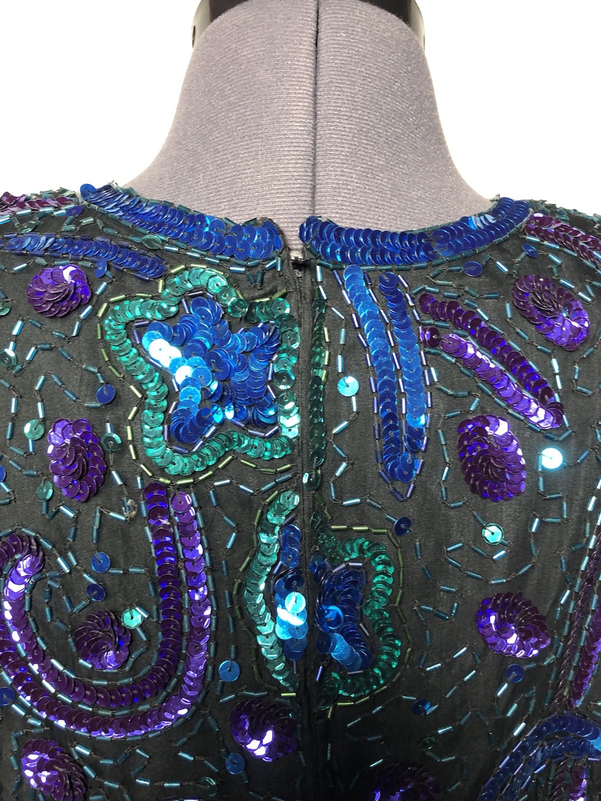VTG 80s Lawrence Kazar Beaded Sequins Evening Wear Party Blue Top NWT B-37 L