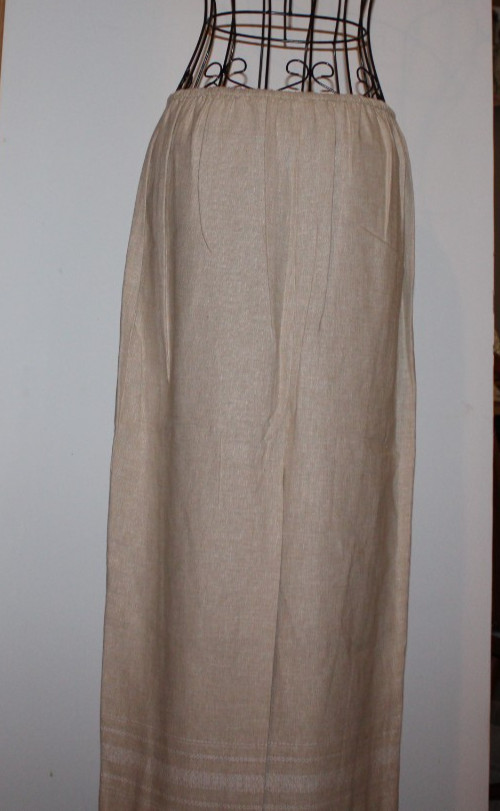 Tan Linen Cotton Skirt M Petite Stretch Waist Back Slit 90&rsquo;s Norton McNaughton