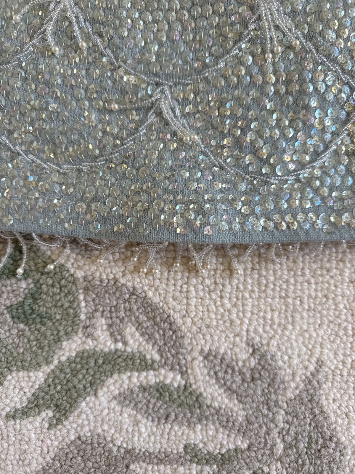 Pastel Blue Hand-beaded And Sequined Vintage Mid-19th Century Wool Top Size S/M