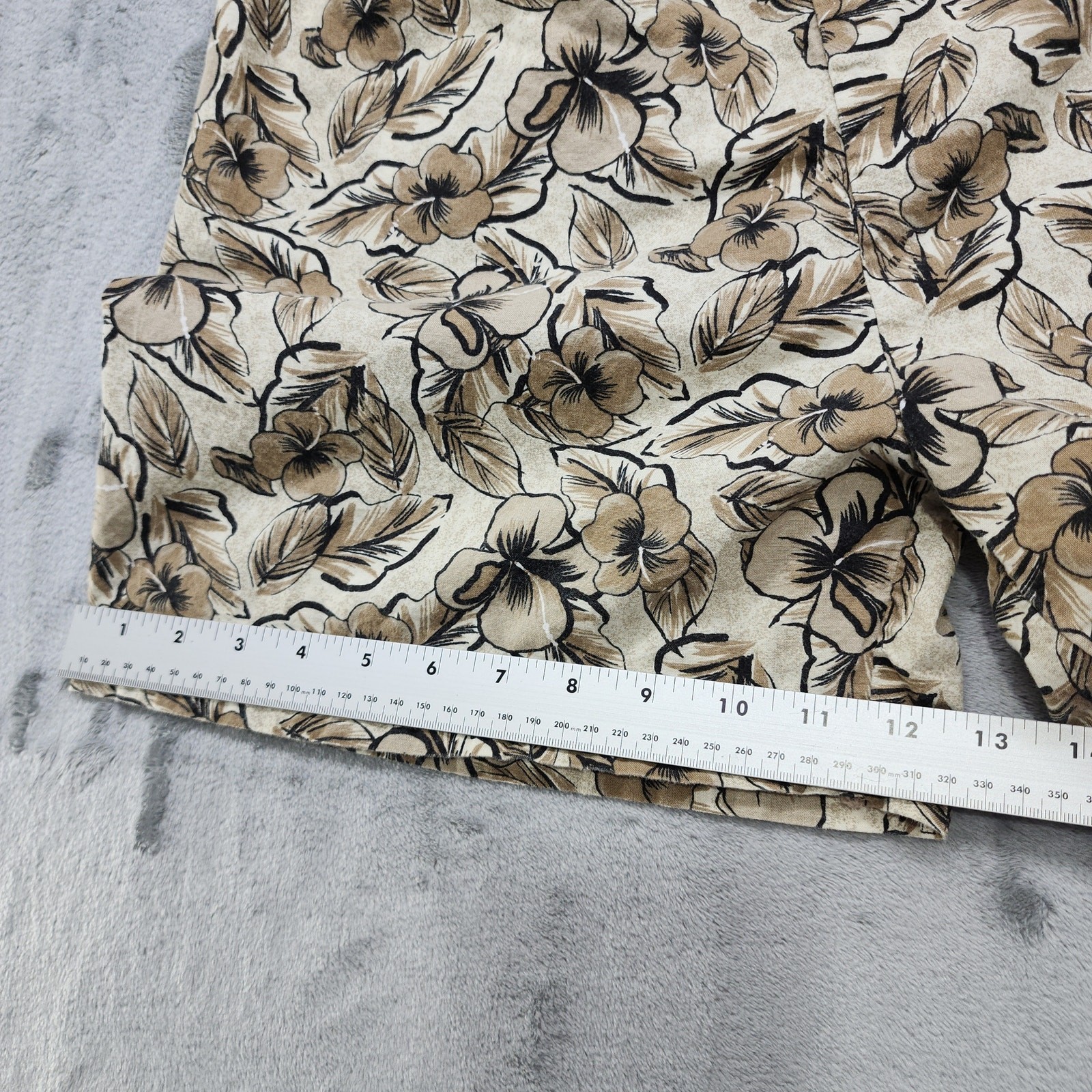 Vintage 80s Basic Editions Shorts Womens M Brown Floral Hawaiian Cotton Pull On