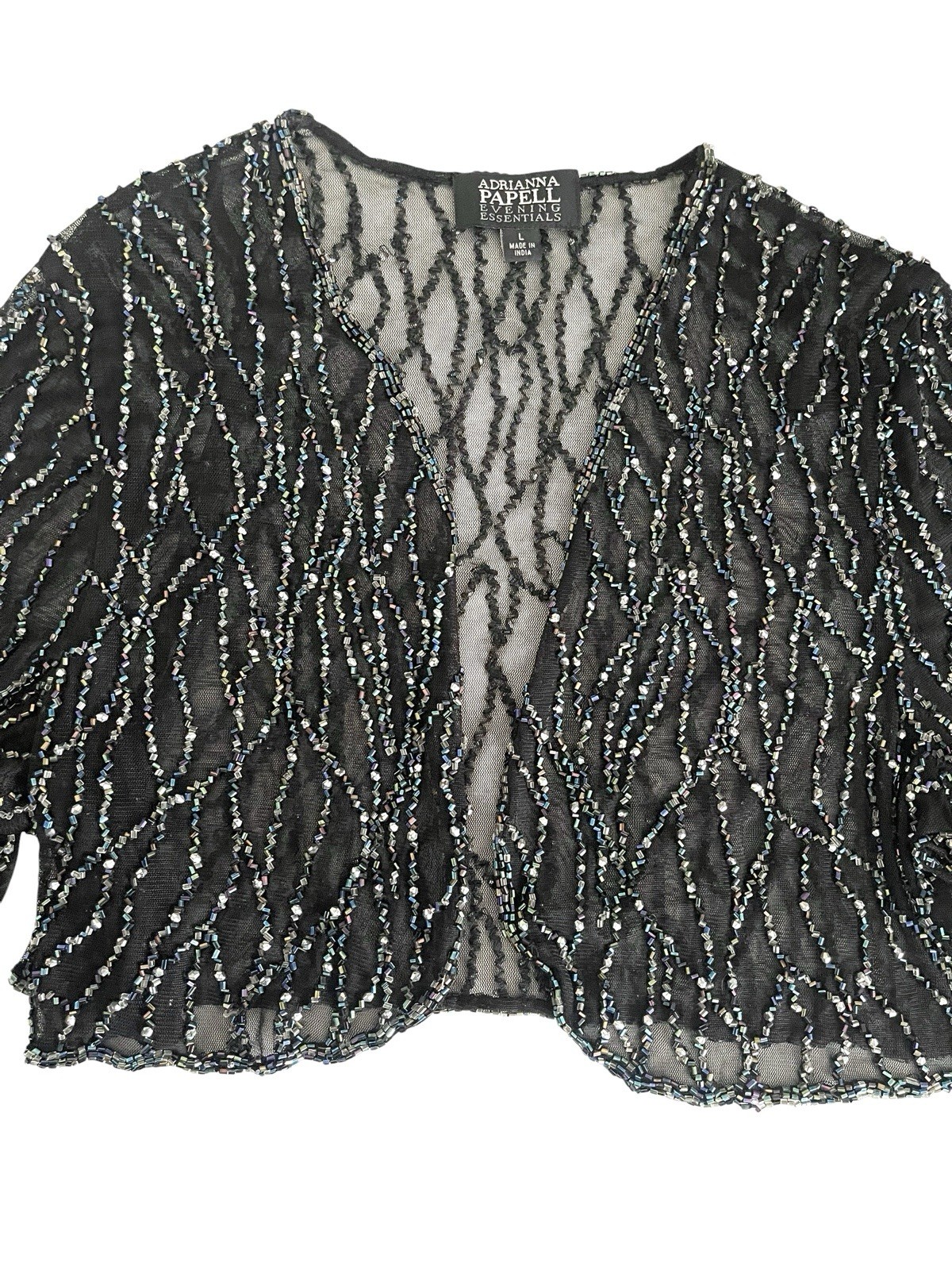 Vintage 90s Sheer Mesh Beaded Bolero Shrug Sz L Old Hollywood Glamour Whimsigoth