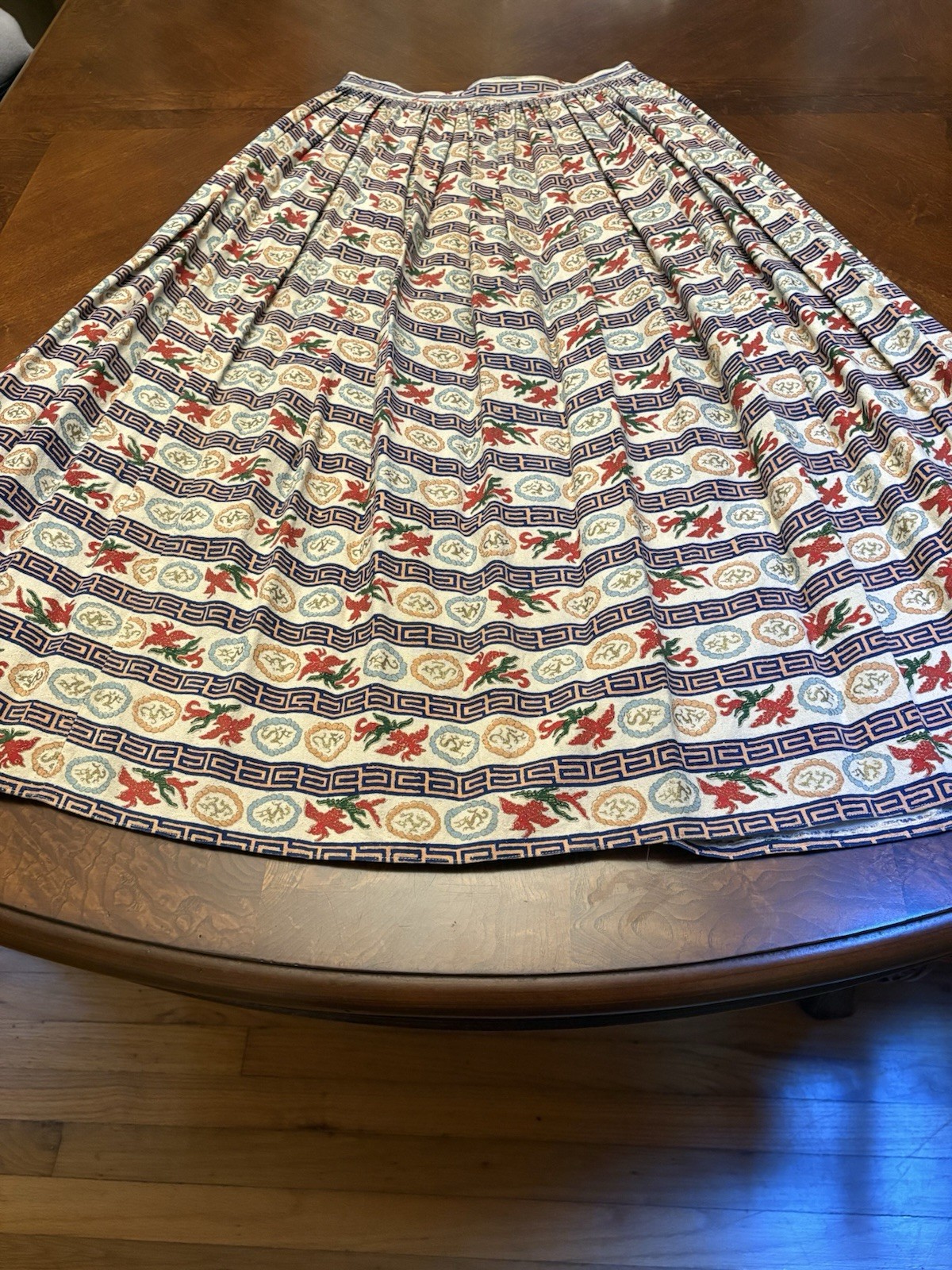 VTG 1950s Handmade Skirt Hong Kong Fabric Greek Key & Dragon Motif Rockabilly