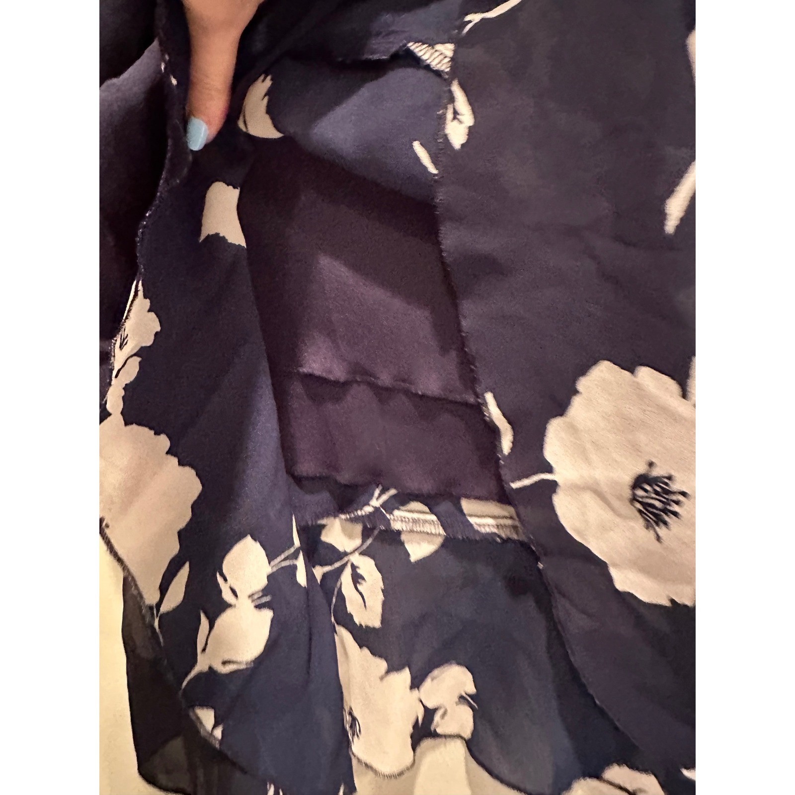 Jonathan Martin Vintage Navy Blue White Floral Handkerchief Midi Skirt Small