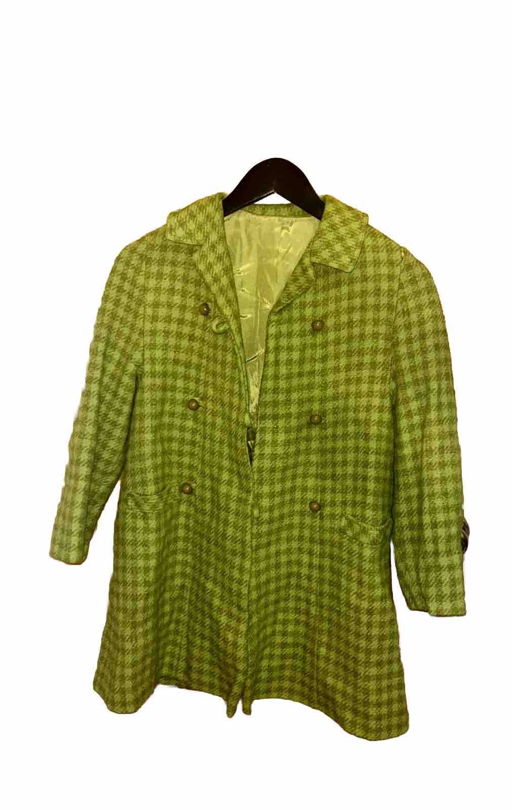 AUTHENTIC ANTIQUE VINTAGE 1950&rsquo;s Green Plaid Peacoat Size XS