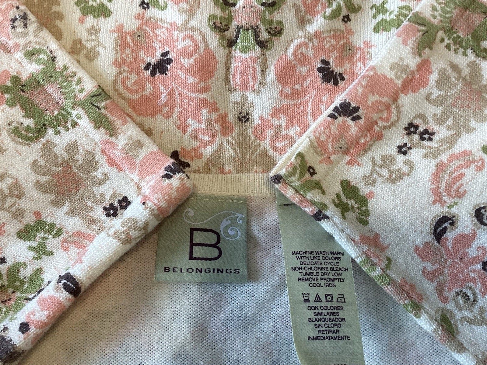 VTG Y2K Belongings Top XL Muted Floral Damask Knit 90’s Made In Hong Kong NWOT