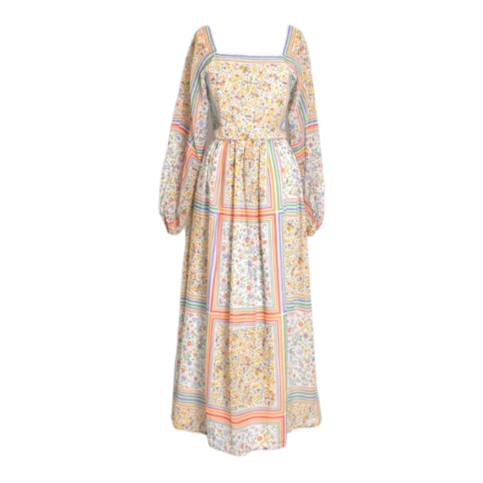 1970s Rainbow Floral Peasant Dress Measuring Small Please See Measurements