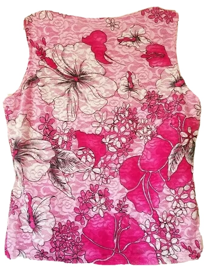 CDW Creative Design Works Vintage Sleeveless Blouse Pink Lace Floral Size Medium